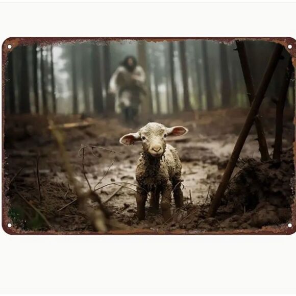 NEW! Trendy Jesus Saves the Lost Lamb He left The 99 to Rescue Me Metal Sign - Picture 1 of 3